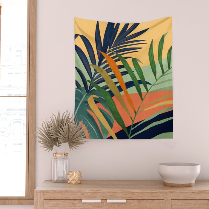Abstract Art Tropical Leaves 117 Wall Tapestry Gallery Image 2