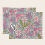 Retro Groovy - 70's Blue Floral Pattern Placemat Gallery Image 1