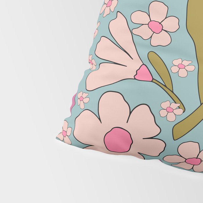 Retro Groovy - 70's Blue Floral Pattern Pillow Sham Gallery Image 4