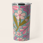 Retro Groovy - 70's Blue Floral Pattern Travel Mug Gallery Image 1