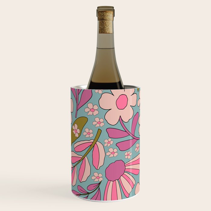 Retro Groovy - 70's Blue Floral Pattern Wine Chiller Gallery Image 3