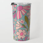 Retro Groovy - 70's Blue Floral Pattern Travel Mug Gallery Image 3