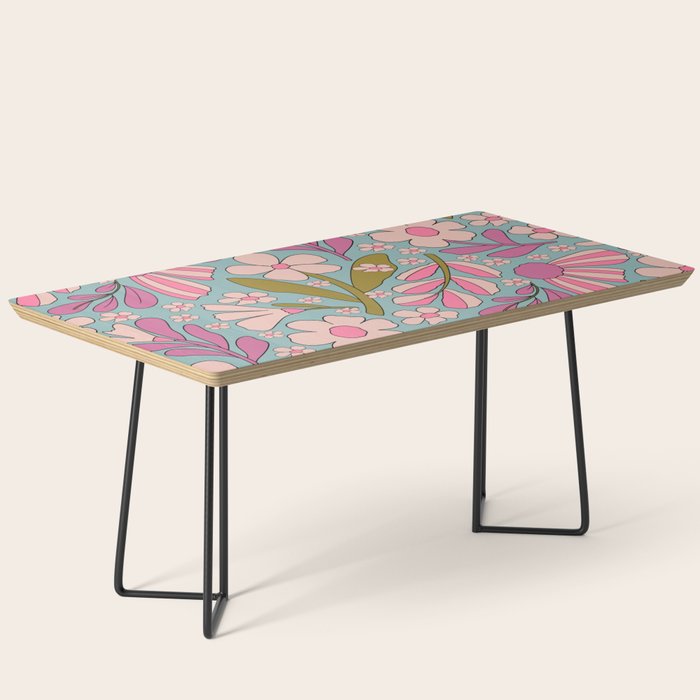 Retro Groovy - 70's Blue Floral Pattern Coffee Table Gallery Image 1
