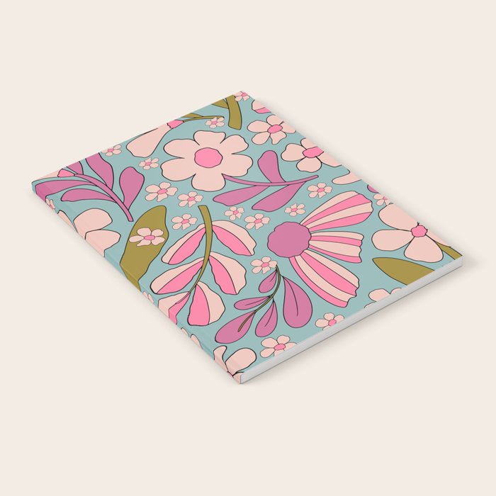 Retro Groovy - 70's Blue Floral Pattern Notebook Gallery Image 1
