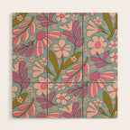 Retro Groovy - 70's Blue Floral Pattern Wood Wall Art Gallery Image 1