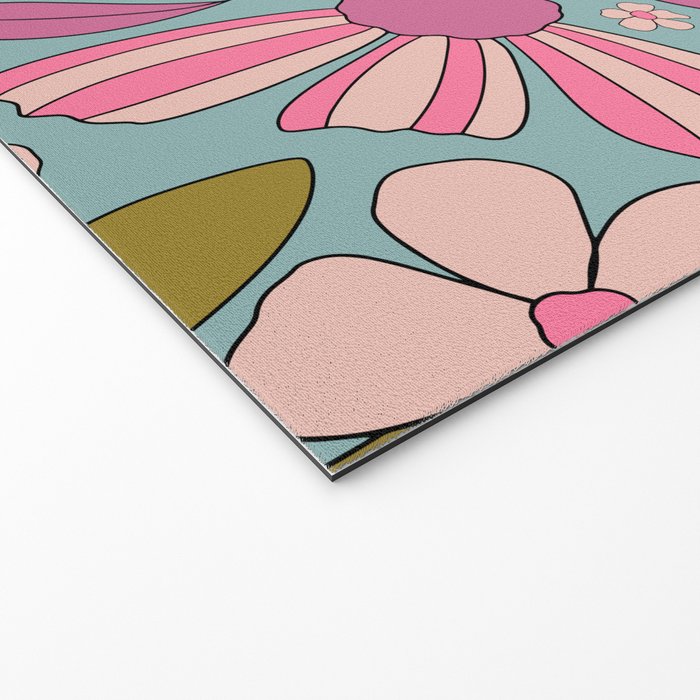 Retro Groovy - 70's Blue Floral Pattern Welcome Mat Gallery Image 2
