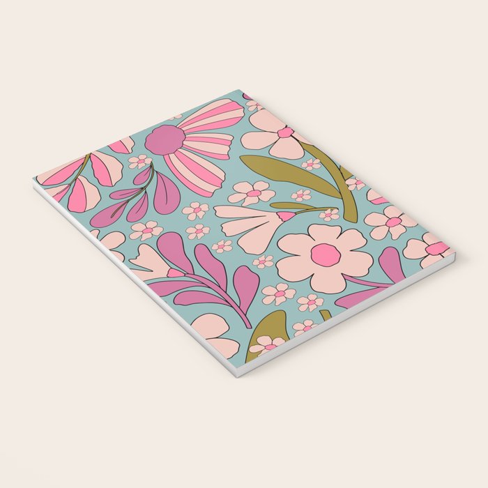 Retro Groovy - 70's Blue Floral Pattern Notebook Gallery Image 3