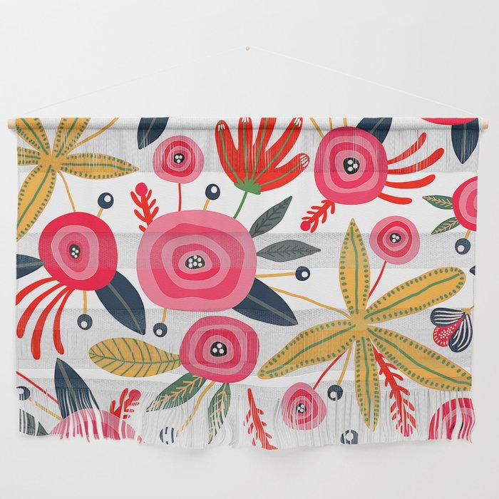Mid-Century Modern Pink Floral And Leaves Designs Wall Hanging Gallery Image 1