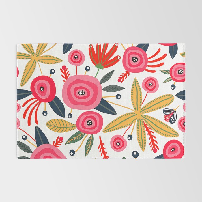 Mid-Century Modern Pink Floral And Leaves Designs Rug Gallery Image 2