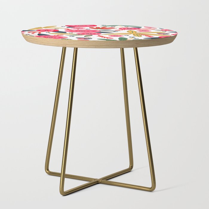 Mid-Century Modern Pink Floral And Leaves Designs Side Table Gallery Image 1