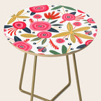 Mid-Century Modern Pink Floral And Leaves Designs Side Table Gallery Image 2