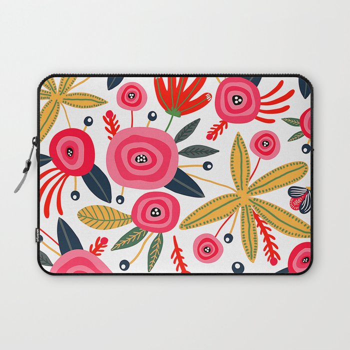 Mid-Century Modern Pink Floral And Leaves Designs Laptop Sleeve Gallery Image 1