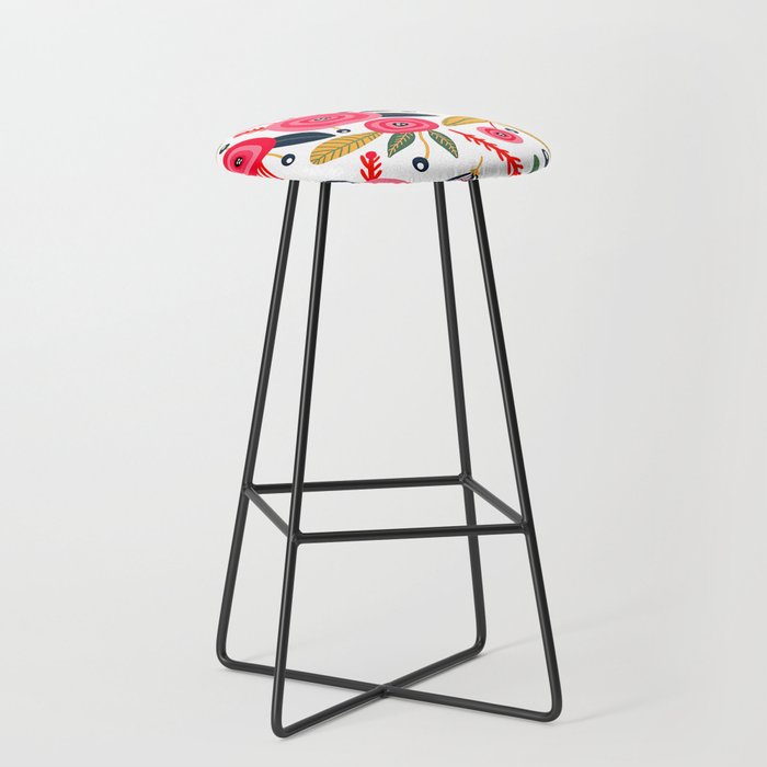 Mid-Century Modern Pink Floral And Leaves Designs Stool Gallery Image 1