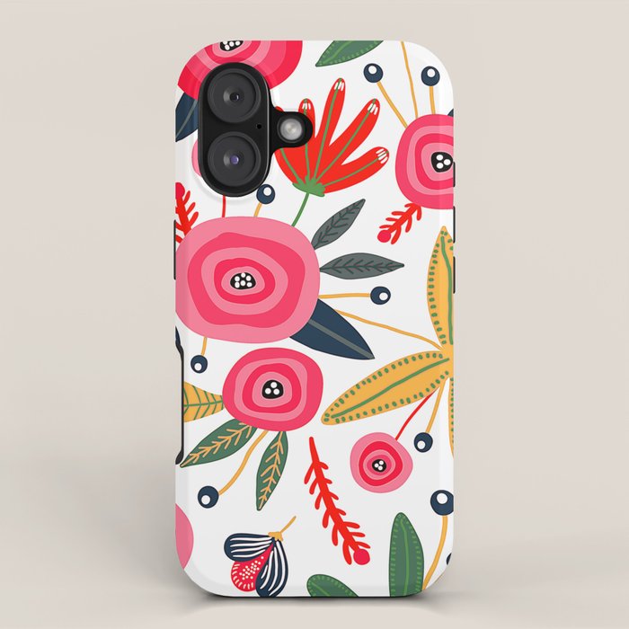 Mid-Century Modern Pink Floral And Leaves Designs iPhone Case Gallery Image 1
