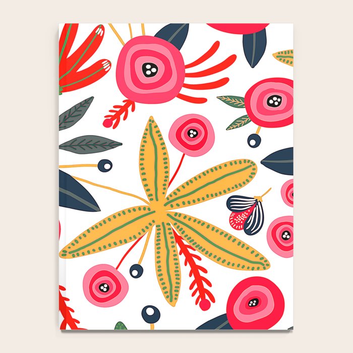 Mid-Century Modern Pink Floral And Leaves Designs Notebook Gallery Image 4