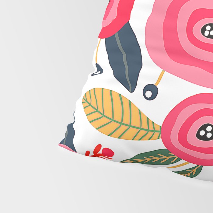 Mid-Century Modern Pink Floral And Leaves Designs Pillow Sham Gallery Image 4