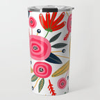 Mid-Century Modern Pink Floral And Leaves Designs Travel Mug Gallery Image 1