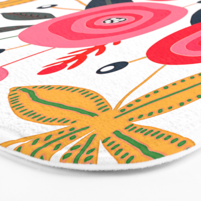 Mid-Century Modern Pink Floral And Leaves Designs Bath Mat Gallery Image 3