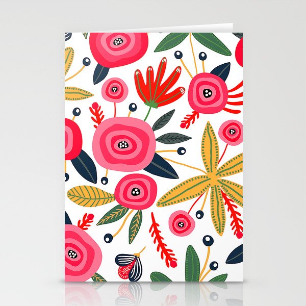 Mid-Century Modern Pink Floral And Leaves Designs Stationery Card Gallery Image 2