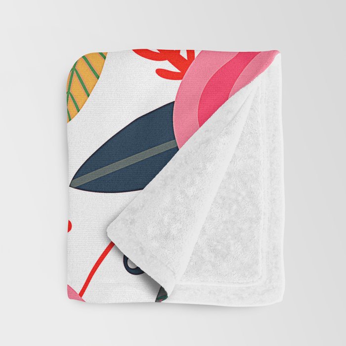 Mid-Century Modern Pink Floral And Leaves Designs Throw Blanket Gallery Image 3