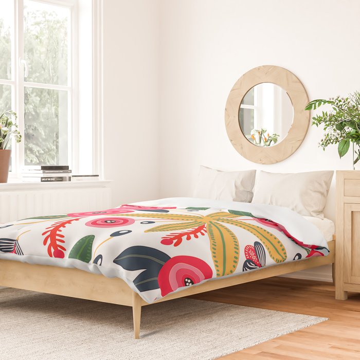 Mid-Century Modern Pink Floral And Leaves Designs Duvet Cover Gallery Image 2