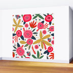 Mid-Century Modern Pink Floral And Leaves Designs Wall Mural Gallery Image 2