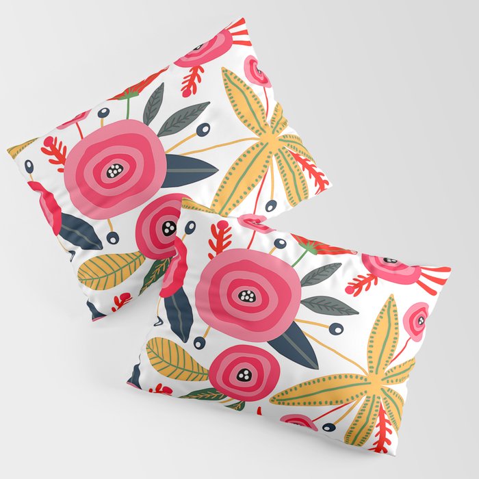 Mid-Century Modern Pink Floral And Leaves Designs Pillow Sham Gallery Image 3