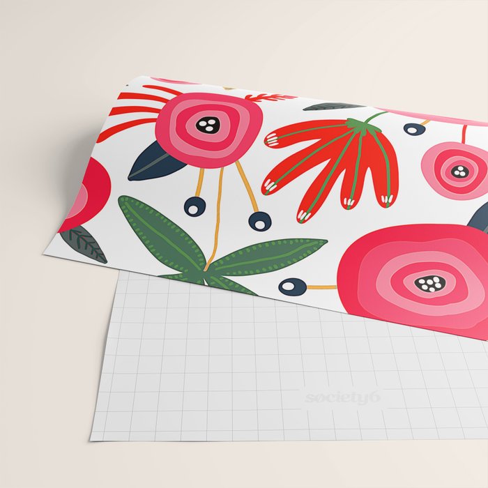 Mid-Century Modern Pink Floral And Leaves Designs Wrapping Paper Gallery Image 2