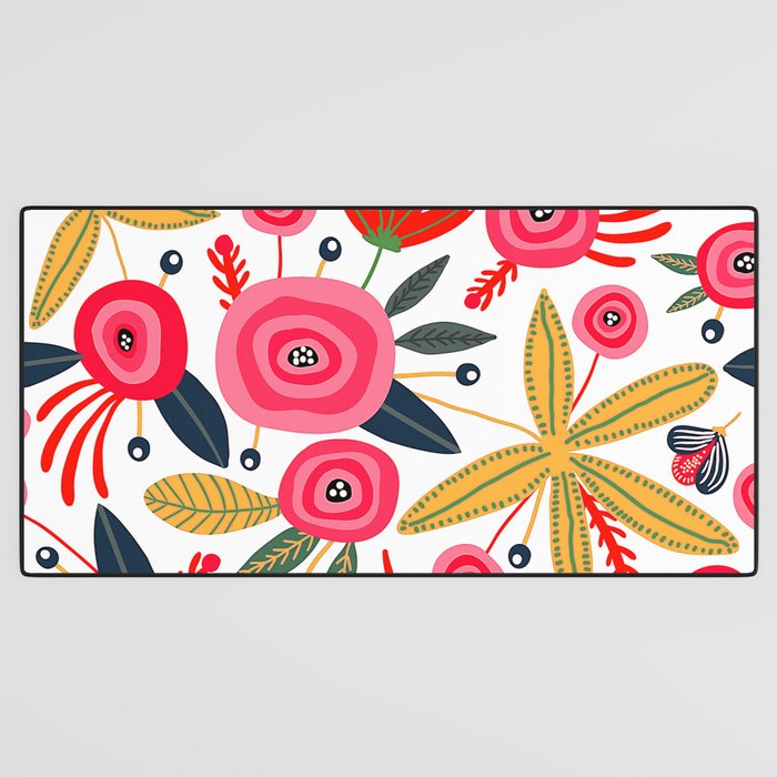 Mid-Century Modern Pink Floral And Leaves Designs Desk Mat Gallery Image 3