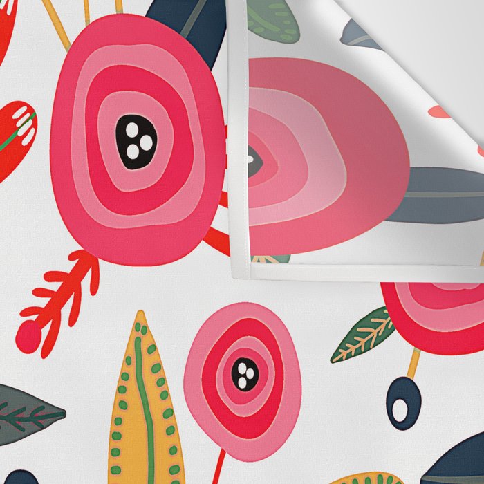 Mid-Century Modern Pink Floral And Leaves Designs Wall Tapestry Gallery Image 3