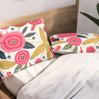 Mid-Century Modern Pink Floral And Leaves Designs Pillow Sham Gallery Image 2