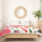 Mid-Century Modern Pink Floral And Leaves Designs Duvet Cover Gallery Image 3