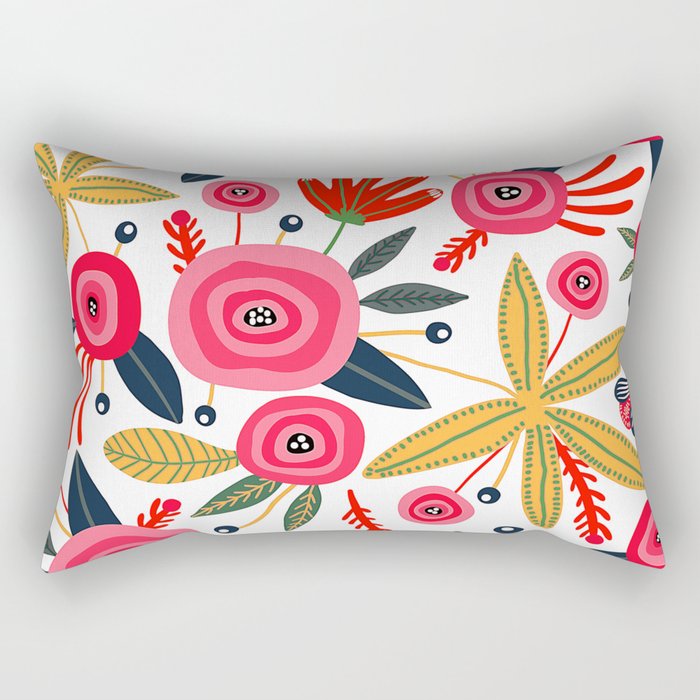 Mid-Century Modern Pink Floral And Leaves Designs Rectangular Pillow Gallery Image 2