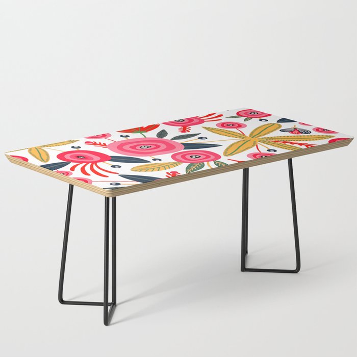 Mid-Century Modern Pink Floral And Leaves Designs Coffee Table Gallery Image 1
