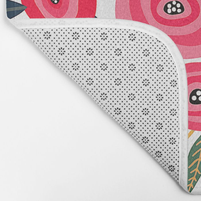 Mid-Century Modern Pink Floral And Leaves Designs Bath Mat Gallery Image 2