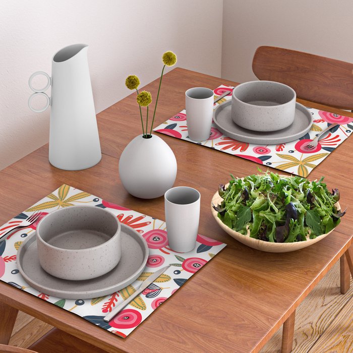 Mid-Century Modern Pink Floral And Leaves Designs Placemat Gallery Image 2