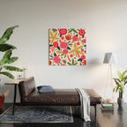 Mid-Century Modern Pink Floral And Leaves Designs Wood Wall Art Gallery Image 2