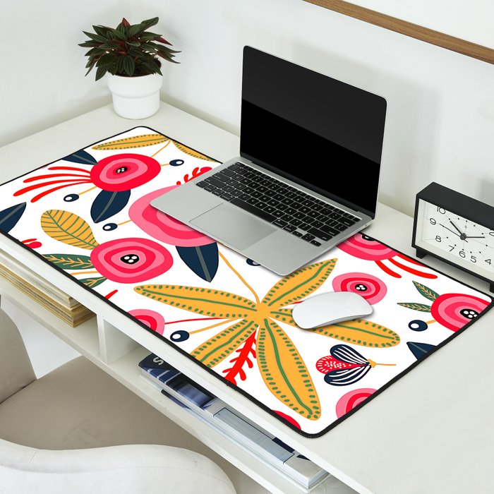 Mid-Century Modern Pink Floral And Leaves Designs Desk Mat Gallery Image 2