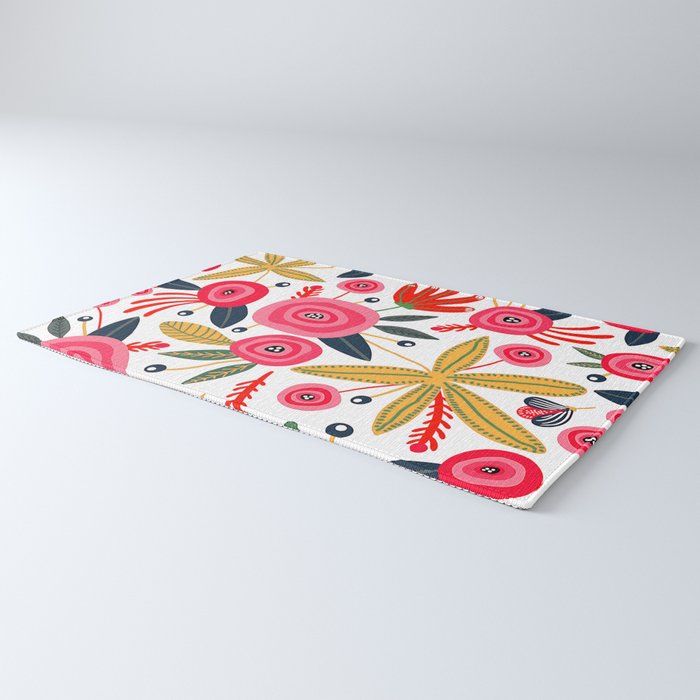 Mid-Century Modern Pink Floral And Leaves Designs Rug Gallery Image 3