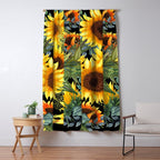 Festive, Sunflowers, Yellow and Green on Black Window Curtain Gallery Image 5