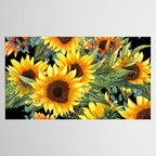 Festive, Sunflowers, Yellow and Green on Black Tablecloth Gallery Image 2