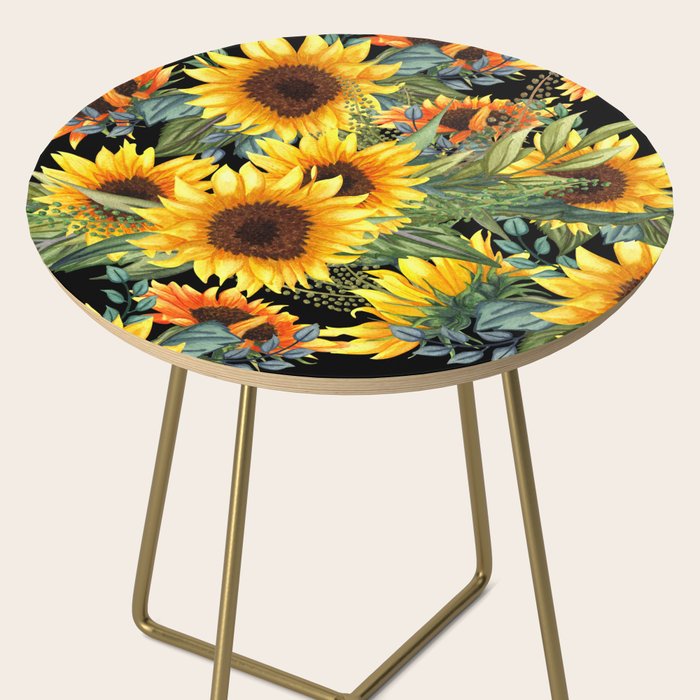 Festive, Sunflowers, Yellow and Green on Black Side Table Gallery Image 2