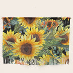 Festive, Sunflowers, Yellow and Green on Black Wall Hanging Gallery Image 1
