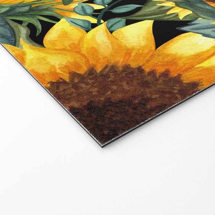 Festive, Sunflowers, Yellow and Green on Black Welcome Mat Gallery Image 2