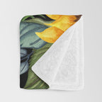 Festive, Sunflowers, Yellow and Green on Black Throw Blanket Gallery Image 3