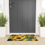Festive, Sunflowers, Yellow and Green on Black Welcome Mat Gallery Image 3