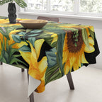 Festive, Sunflowers, Yellow and Green on Black Tablecloth Gallery Image 3