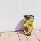 Festive, Sunflowers, Yellow and Green on Black Travel Mug Gallery Image 4