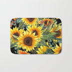 Festive, Sunflowers, Yellow and Green on Black Bath Mat Gallery Image 1