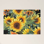 Festive, Sunflowers, Yellow and Green on Black Welcome Mat Gallery Image 1
